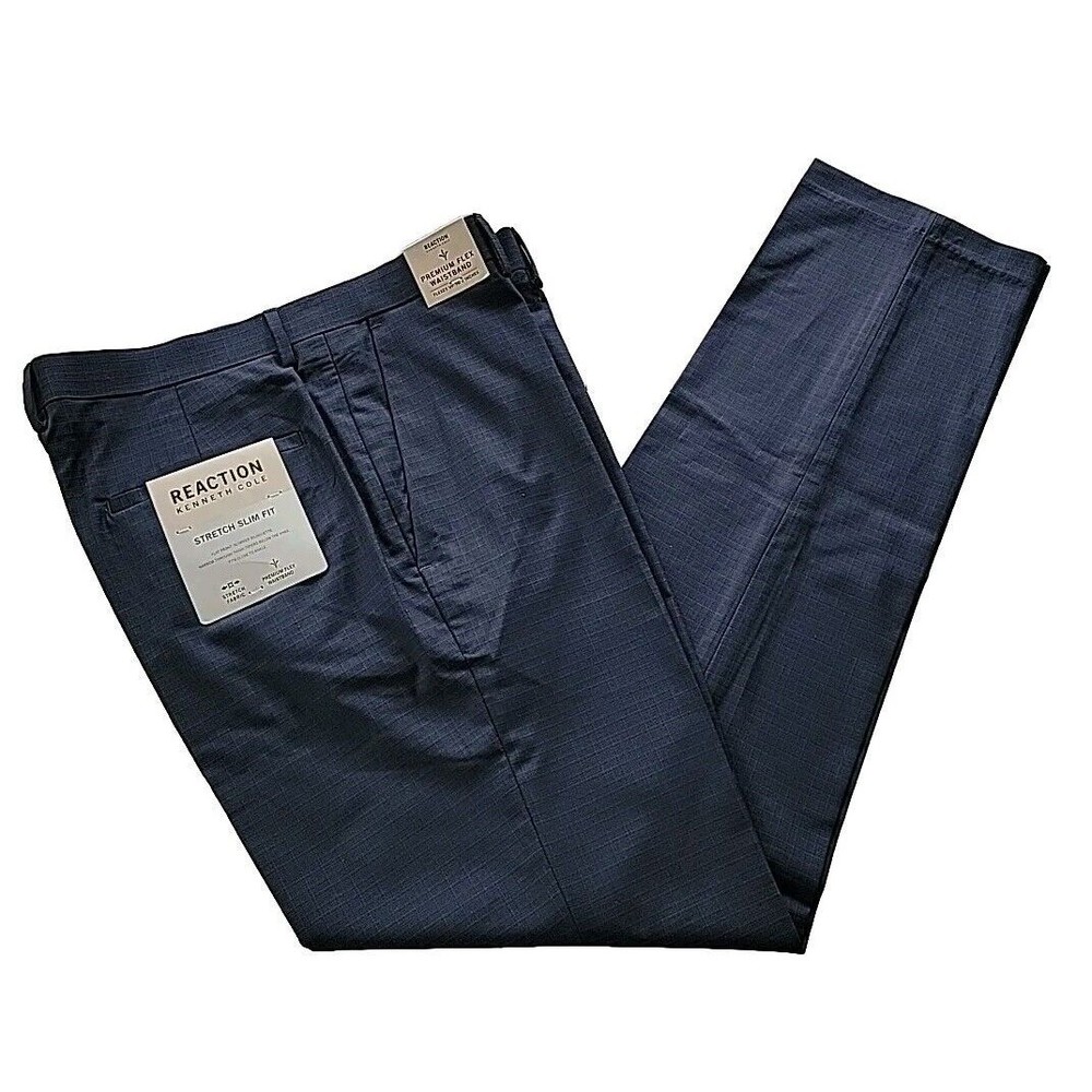 Kenneth Cole Reaction Mens Size 34x32 Flex Waistband Stretch Slim Fit Pants Blue